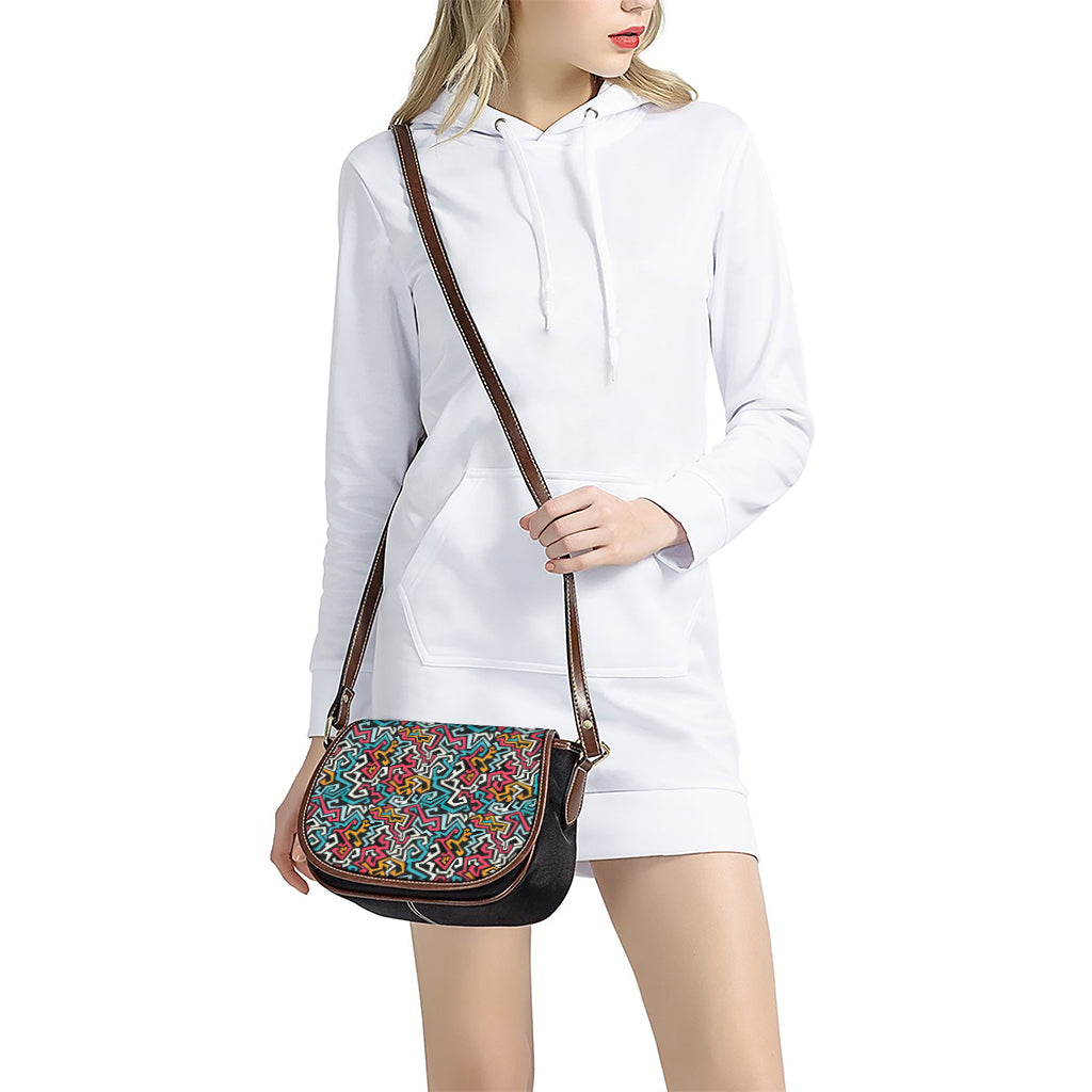 Abstract Funky Pattern Print Saddle Bag