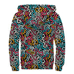 Abstract Funky Pattern Print Sherpa Lined Zip Up Hoodie