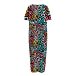 Abstract Funky Pattern Print Short Sleeve Long Nightdress