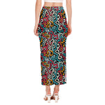 Abstract Funky Pattern Print Side Slit Maxi Skirt