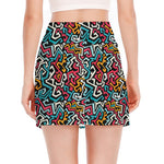 Abstract Funky Pattern Print Side Slit Mini Skirt