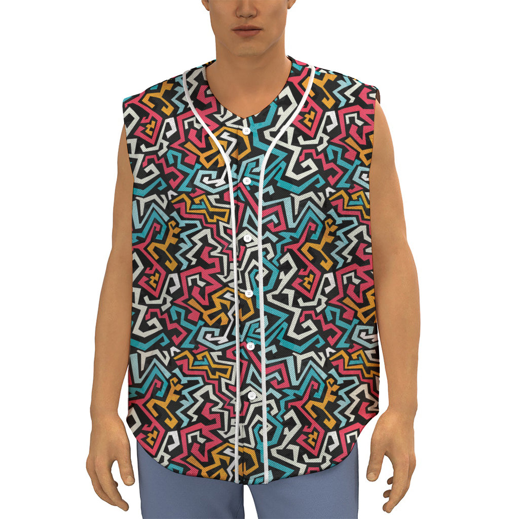 Abstract Funky Pattern Print Sleeveless Baseball Jersey