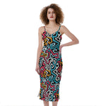 Abstract Funky Pattern Print Slim Fit Midi Cami Dress