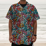 Abstract Funky Pattern Print Textured Short Sleeve Shirt