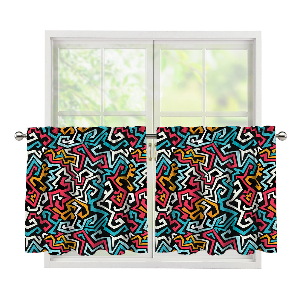 Abstract Funky Pattern Print Tier Curtains