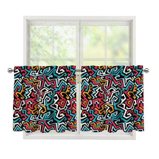 Abstract Funky Pattern Print Tier Curtains
