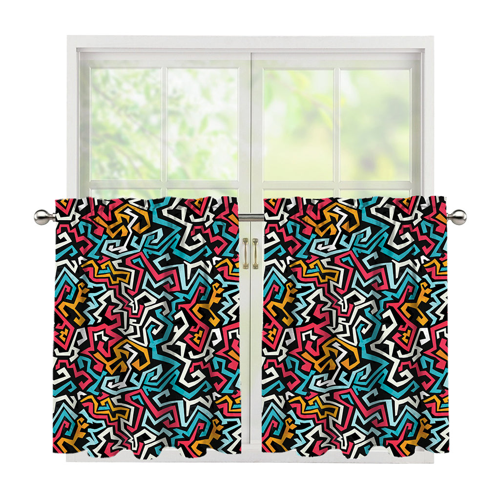 Abstract Funky Pattern Print Tier Curtains