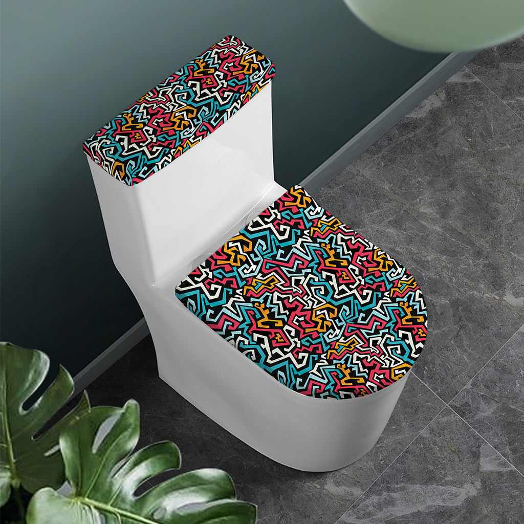 Abstract Funky Pattern Print Toilet Lid And Tank Cover Set