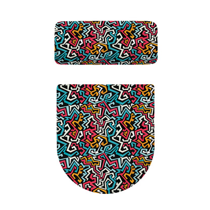 Abstract Funky Pattern Print Toilet Lid And Tank Cover Set