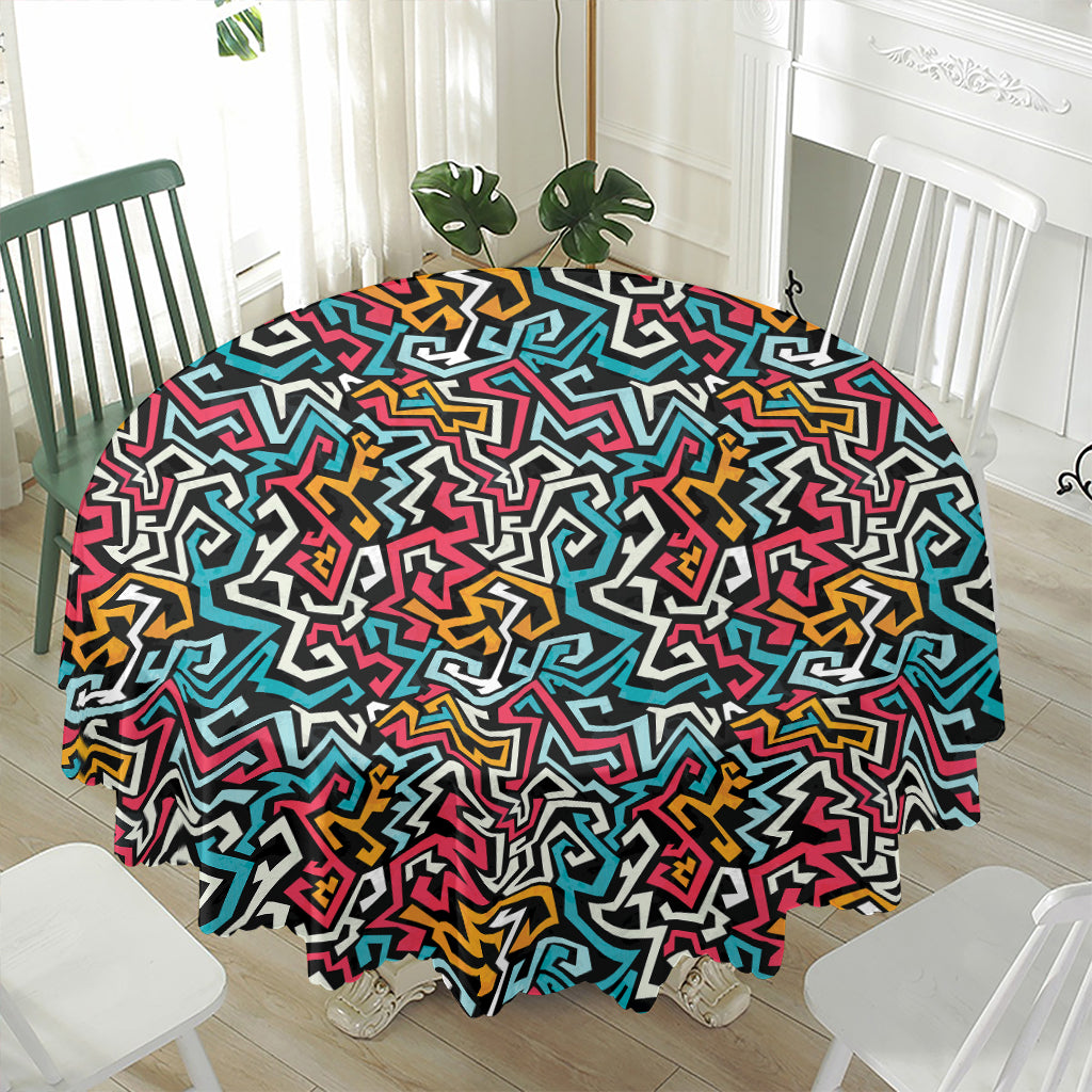 Abstract Funky Pattern Print Waterproof Round Tablecloth