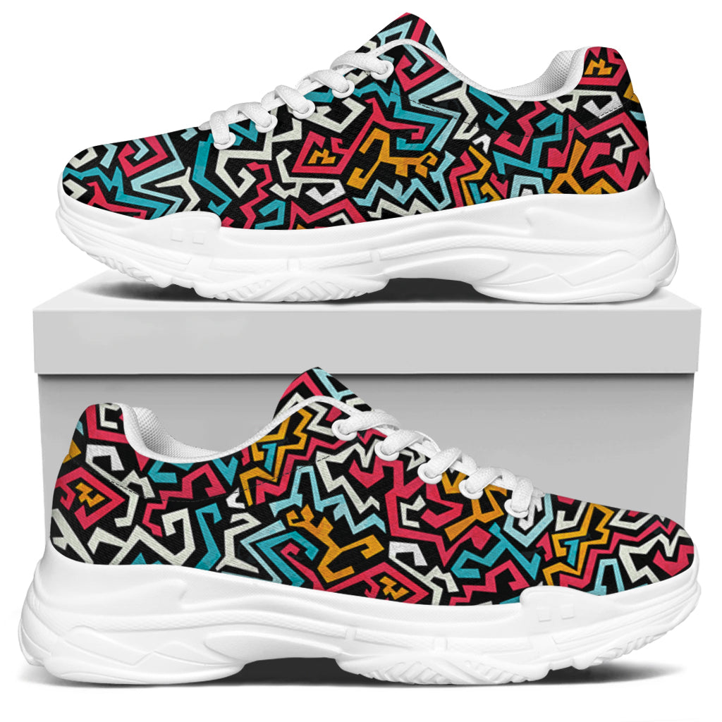 Abstract Funky Pattern Print White Chunky Shoes