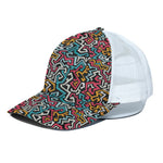 Abstract Funky Pattern Print White Mesh Trucker Cap