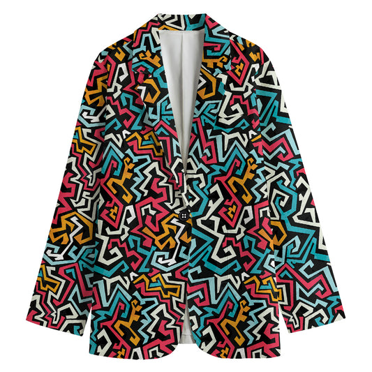 Abstract Funky Pattern Print Women's Cotton Blazer