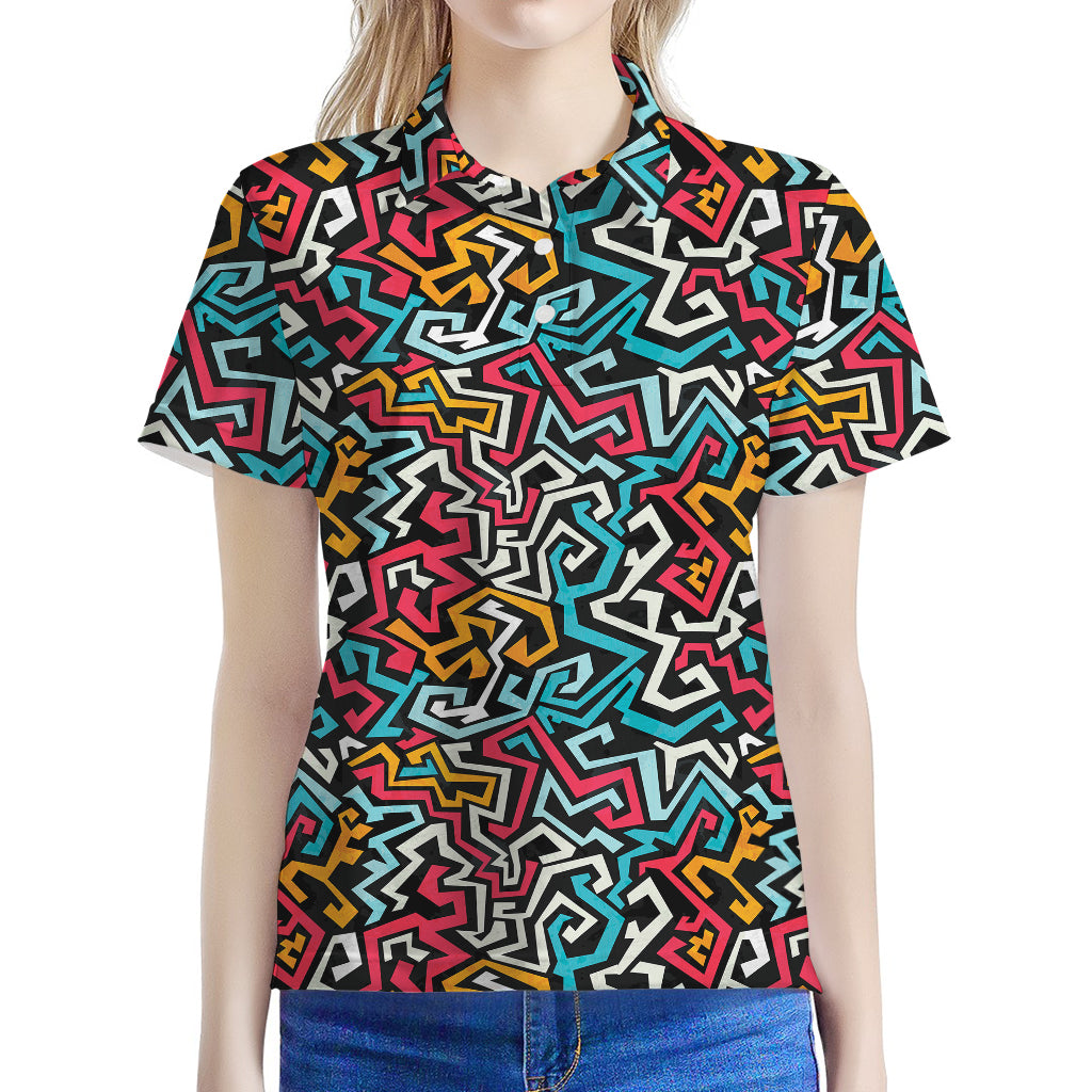 Abstract Funky Pattern Print Women's Polo Shirt