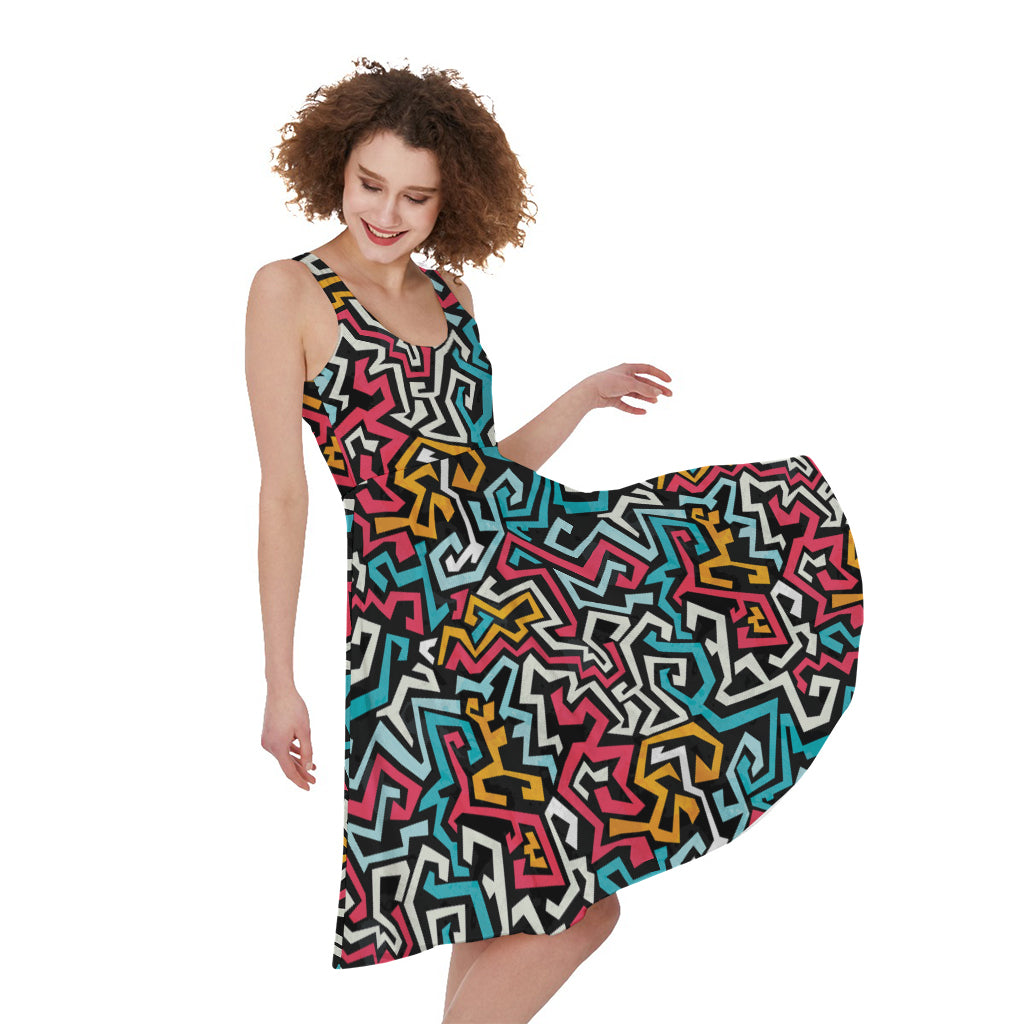 Abstract Funky Pattern Print Women's Sleeveless Dress