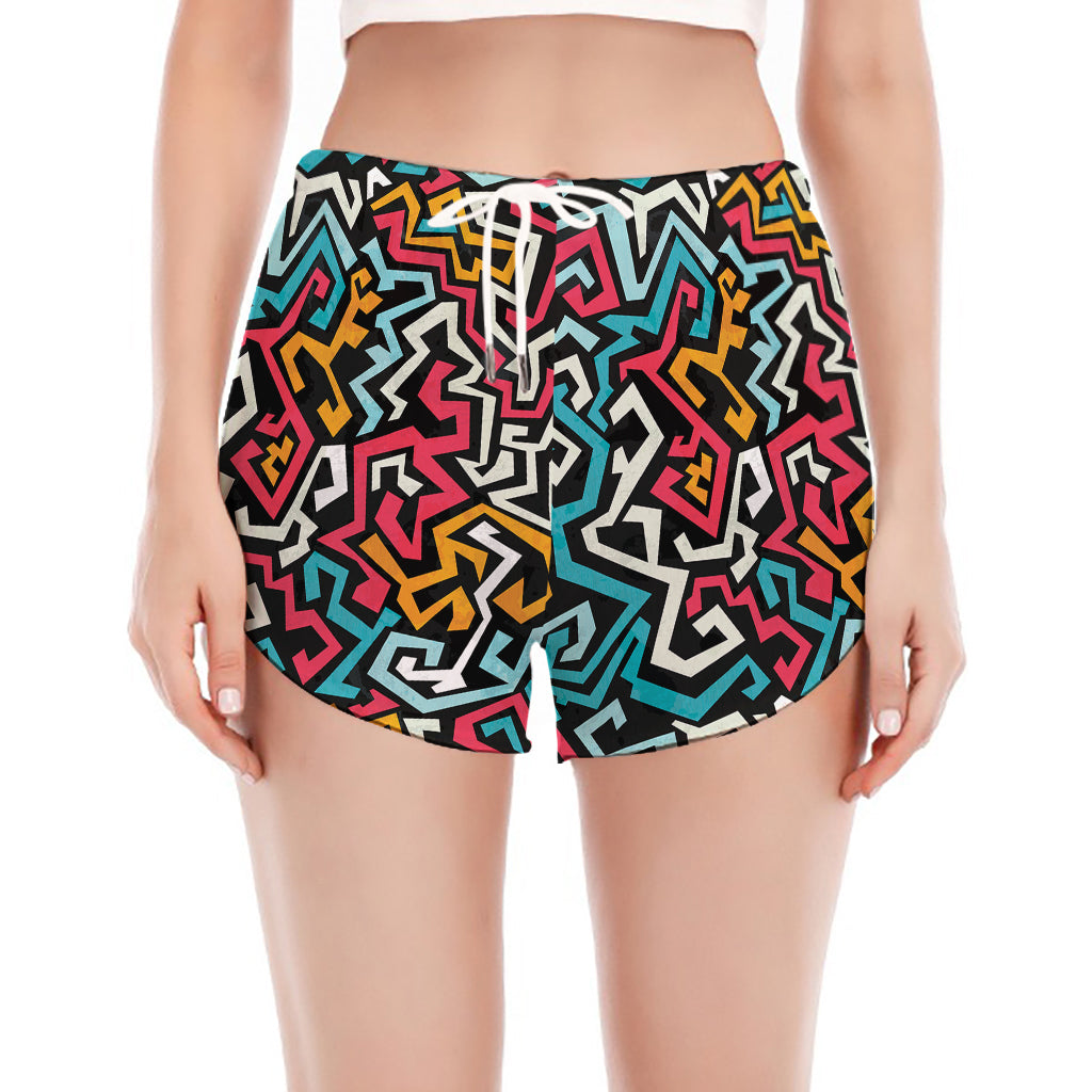 Abstract Funky Pattern Print Women's Split Running Shorts