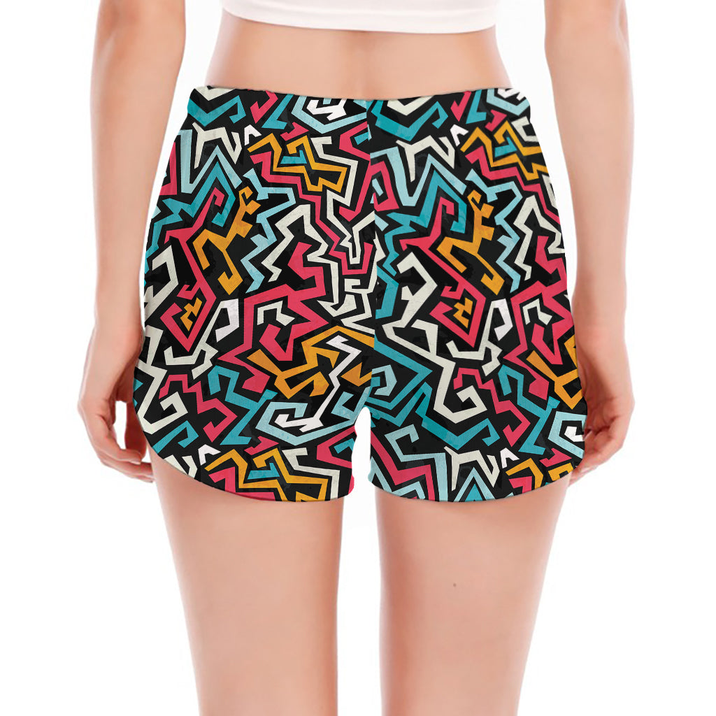 Abstract Funky Pattern Print Women's Split Running Shorts