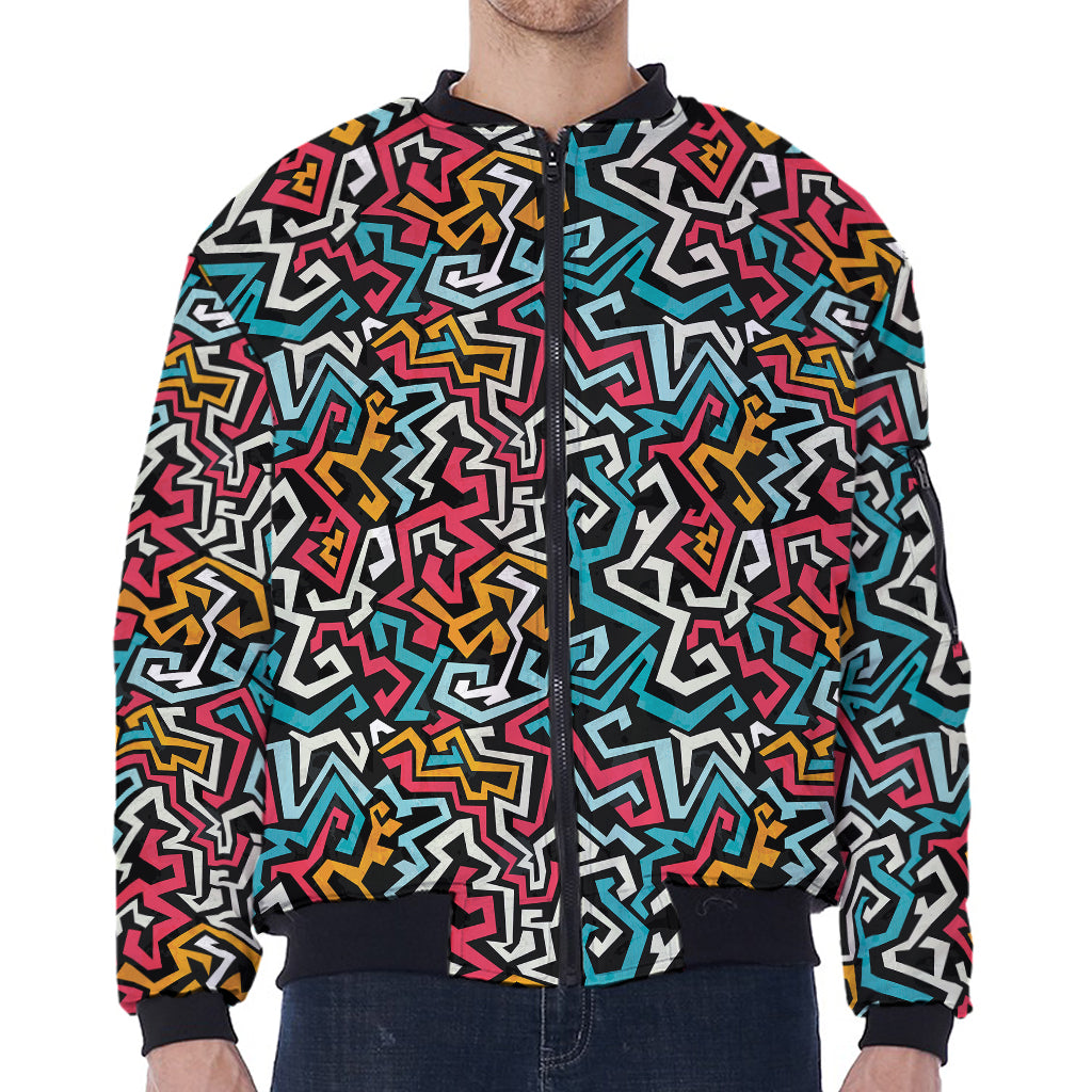 Abstract Funky Pattern Print Zip Sleeve Bomber Jacket