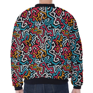 Abstract Funky Pattern Print Zip Sleeve Bomber Jacket