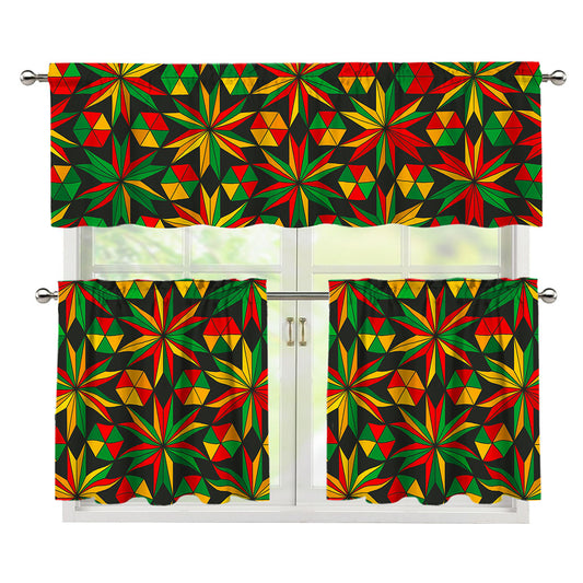 Abstract Geometric Reggae Pattern Print 3 Piece Kitchen Curtains