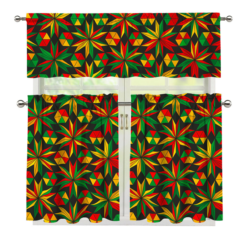 Abstract Geometric Reggae Pattern Print 3 Piece Kitchen Curtains