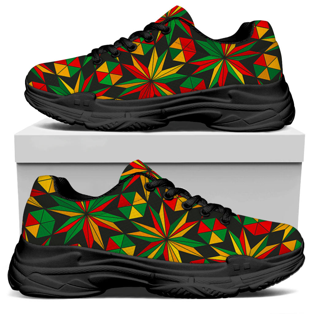 Abstract Geometric Reggae Pattern Print Black Chunky Shoes