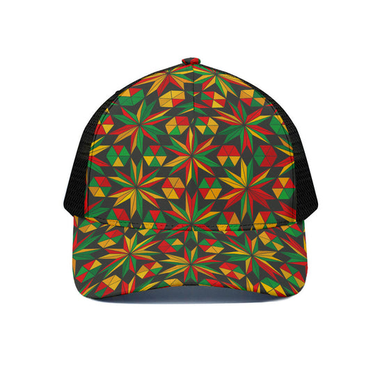 Abstract Geometric Reggae Pattern Print Black Mesh Trucker Cap