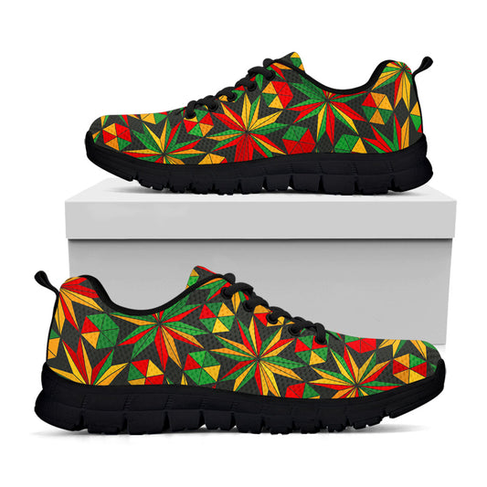 Abstract Geometric Reggae Pattern Print Black Running Shoes