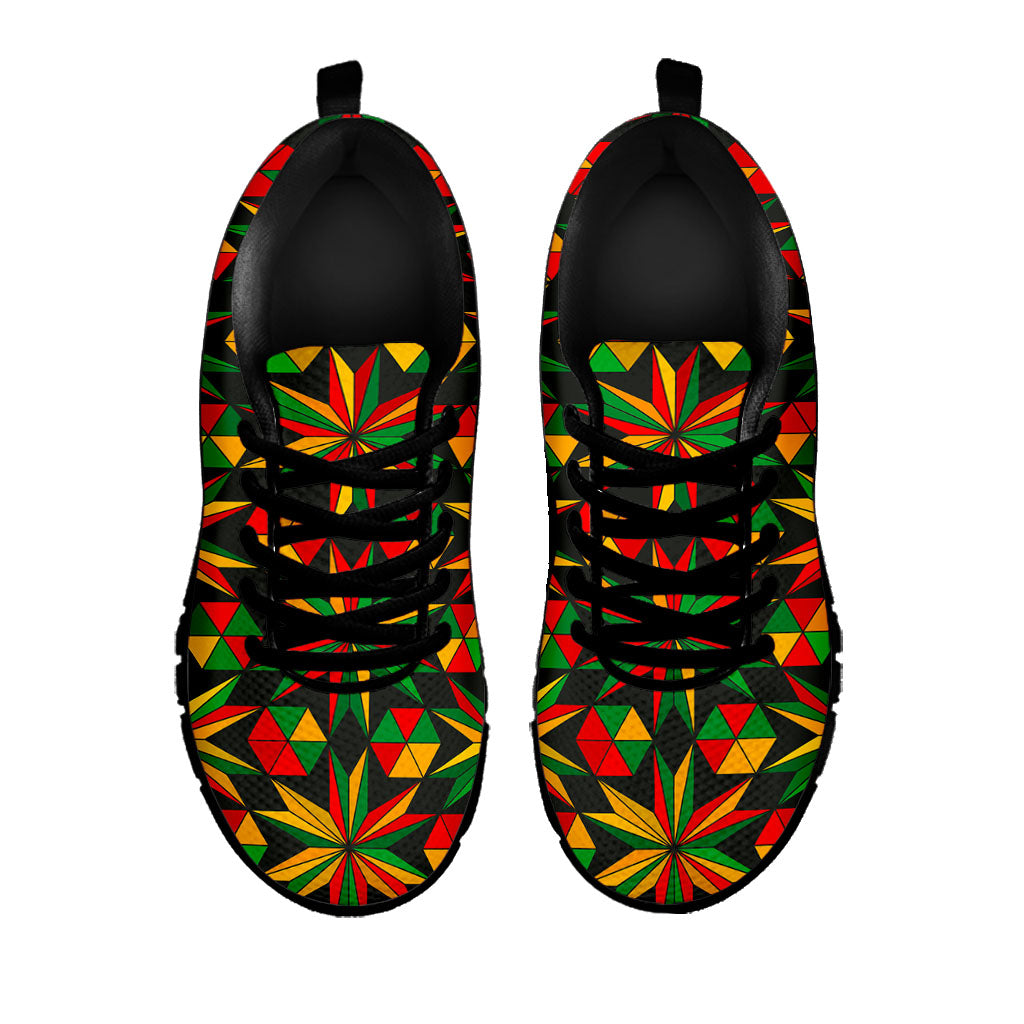 Abstract Geometric Reggae Pattern Print Black Running Shoes