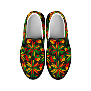 Abstract Geometric Reggae Pattern Print Black Slip On Sneakers