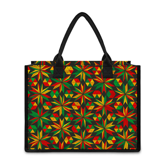 Abstract Geometric Reggae Pattern Print Canvas Tote Bag