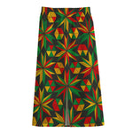Abstract Geometric Reggae Pattern Print Cotton Front Slit Maxi Skirt