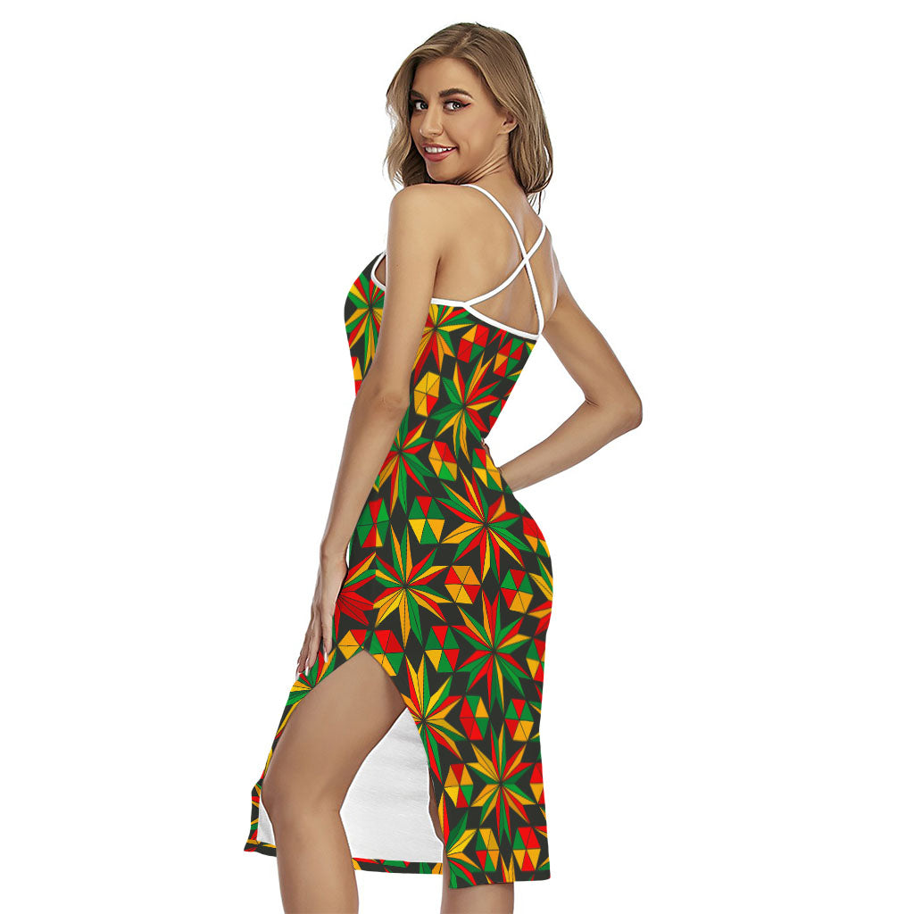 Abstract Geometric Reggae Pattern Print Cross Back Cami Dress
