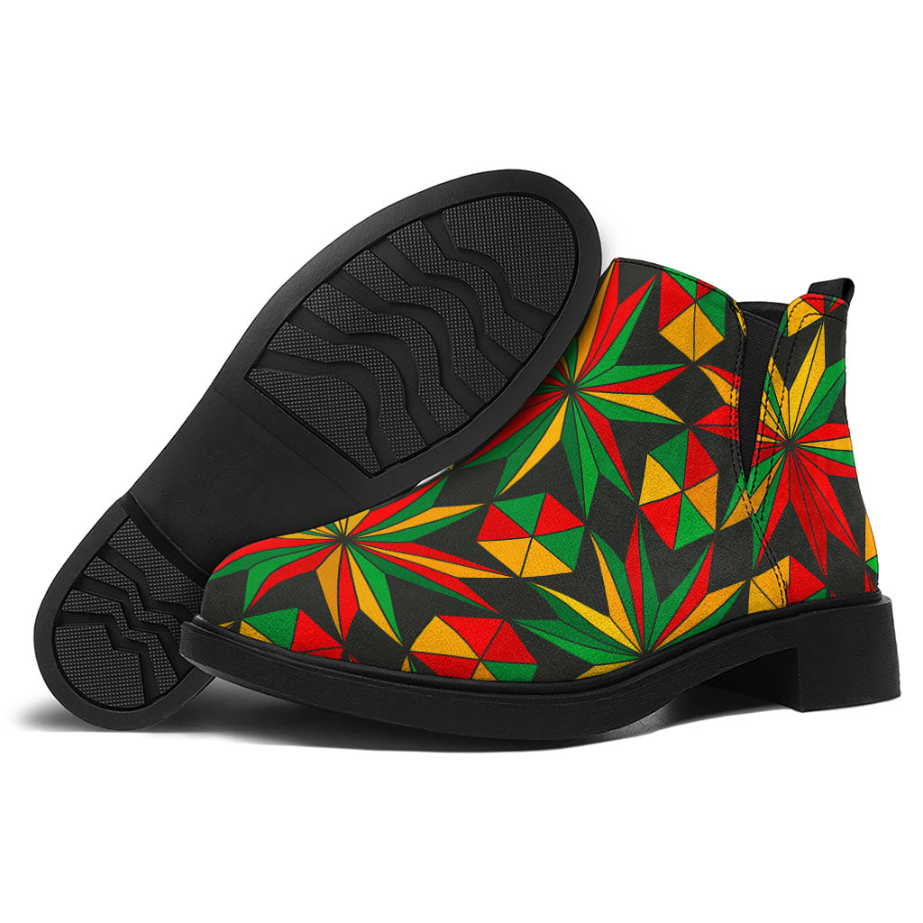 Abstract Geometric Reggae Pattern Print Flat Ankle Boots