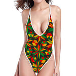 Abstract Geometric Reggae Pattern Print High Cut One Piece Swimsuit
