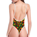 Abstract Geometric Reggae Pattern Print High Cut One Piece Swimsuit