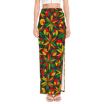 Abstract Geometric Reggae Pattern Print High Slit Maxi Skirt
