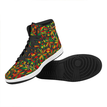 Abstract Geometric Reggae Pattern Print High Top Leather Sneakers