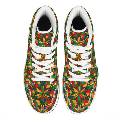 Abstract Geometric Reggae Pattern Print High Top Leather Sneakers