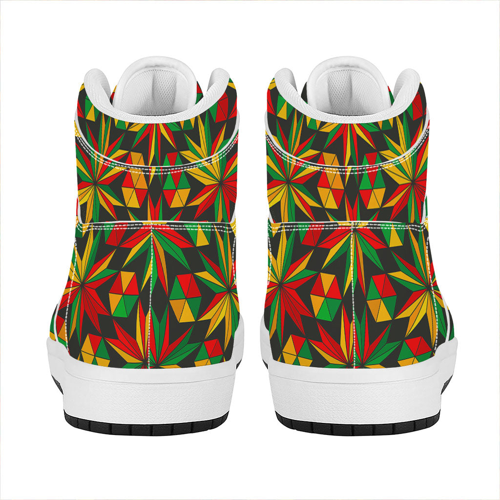 Abstract Geometric Reggae Pattern Print High Top Leather Sneakers