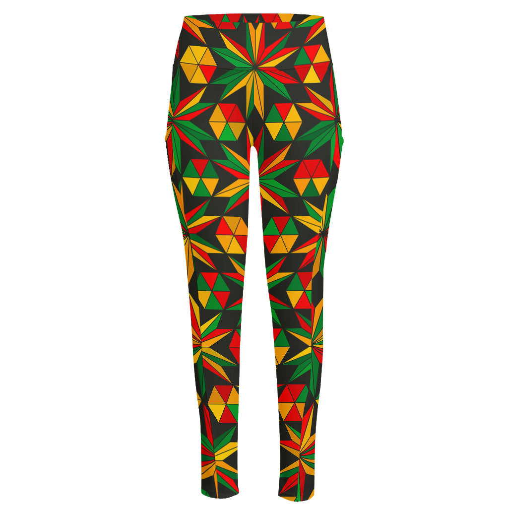 Abstract Geometric Reggae Pattern Print High-Waisted Pocket Leggings