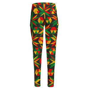 Abstract Geometric Reggae Pattern Print High-Waisted Pocket Leggings