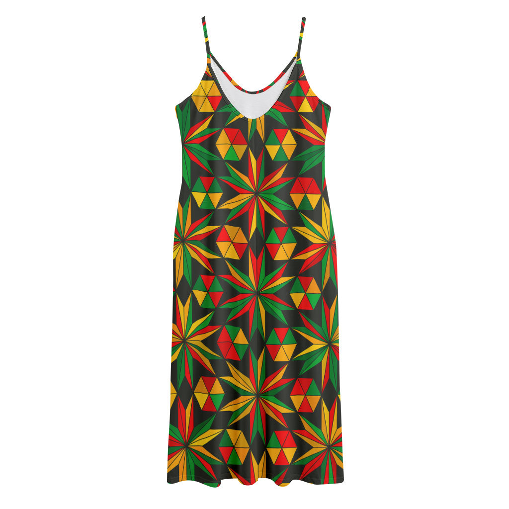 Abstract Geometric Reggae Pattern Print Jersey Midi Cami Dress