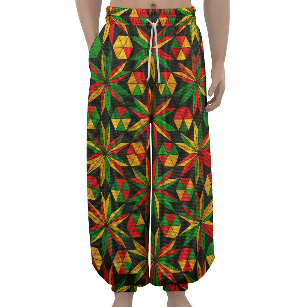 Abstract Geometric Reggae Pattern Print Lantern Pants