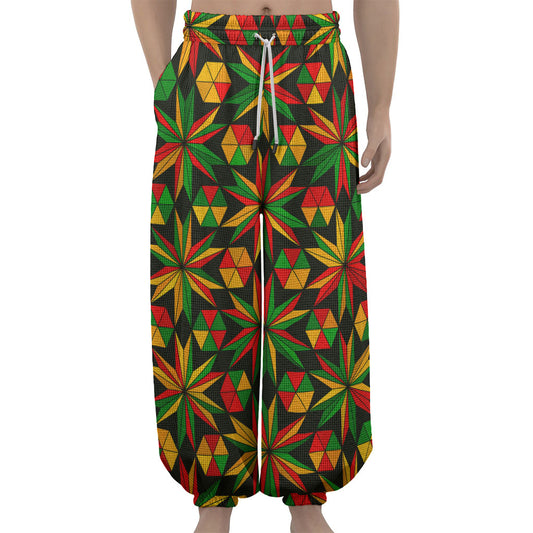 Abstract Geometric Reggae Pattern Print Lantern Pants