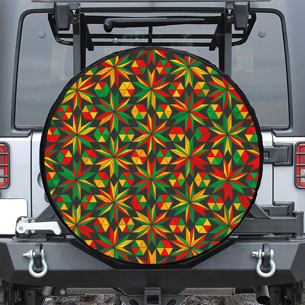 Abstract Geometric Reggae Pattern Print Leather Spare Tire Cover