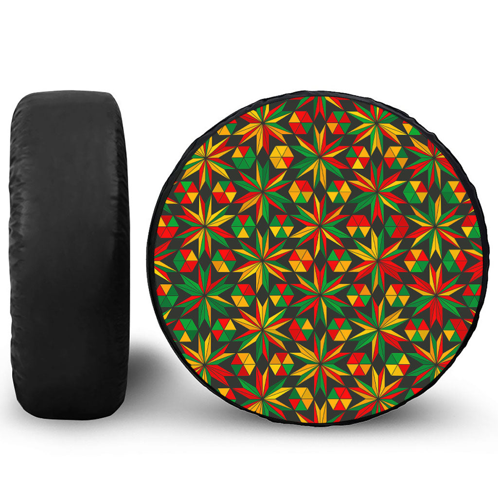 Abstract Geometric Reggae Pattern Print Leather Spare Tire Cover