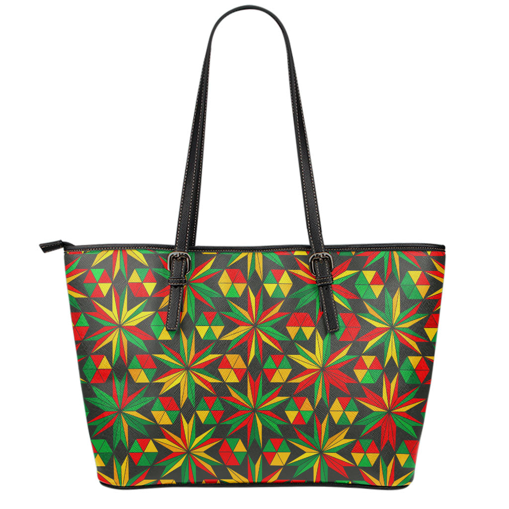 Abstract Geometric Reggae Pattern Print Leather Tote Bag