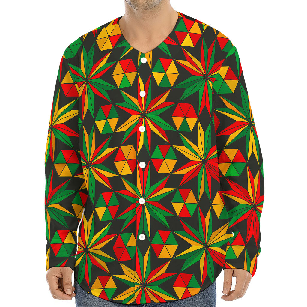 Abstract Geometric Reggae Pattern Print Long Sleeve Baseball Jersey