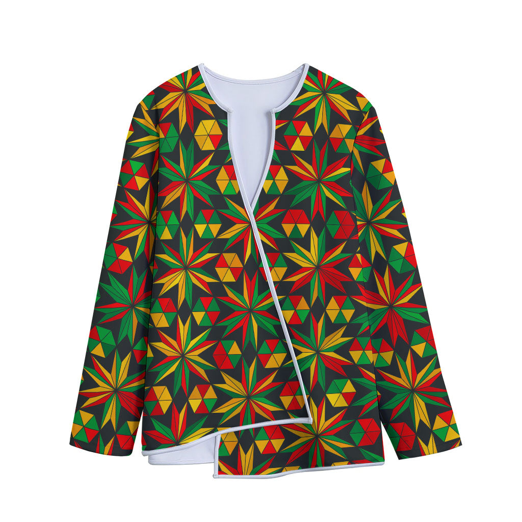 Abstract Geometric Reggae Pattern Print Long Sleeve Short Coat